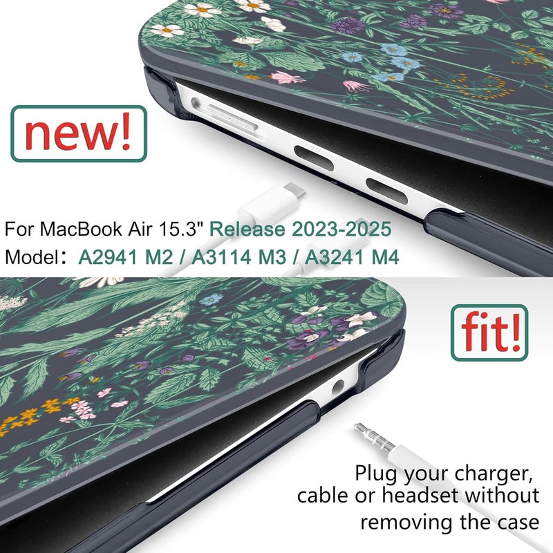 DONGKE Compatible with M4 MacBook Air 15 inch Case 2025 2024 2023 A3241 A3114 A2941 M3 M2 Liquid Retina Display Touch ID, Plastic Hard Case & Keyboard Skin & Screen Protector - Garden Florals - Image 2